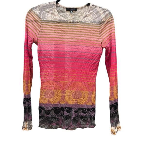 Y2K Express Sheer Mesh Top M Multicolor LongSleeve Fairy Grunge Gothic Indie Alt - Picture 1 of 6